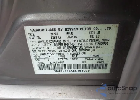 2005 Nissan Altima 3.5 Se из США, поврежденный, VIN 1N4BL11EX5C161029